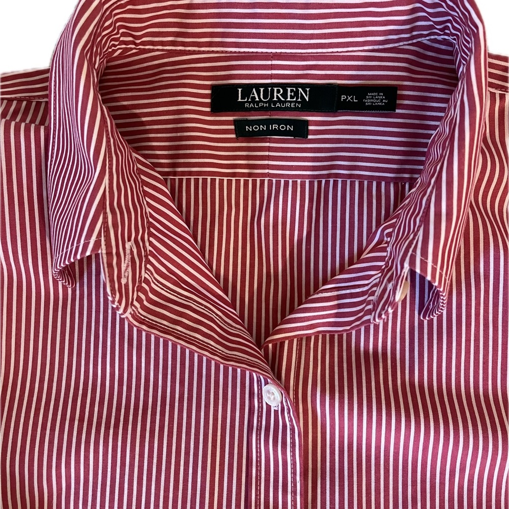 Lauren Ralph Lauren women  Red Striped Shirt no Iron - Picture 4 of 5